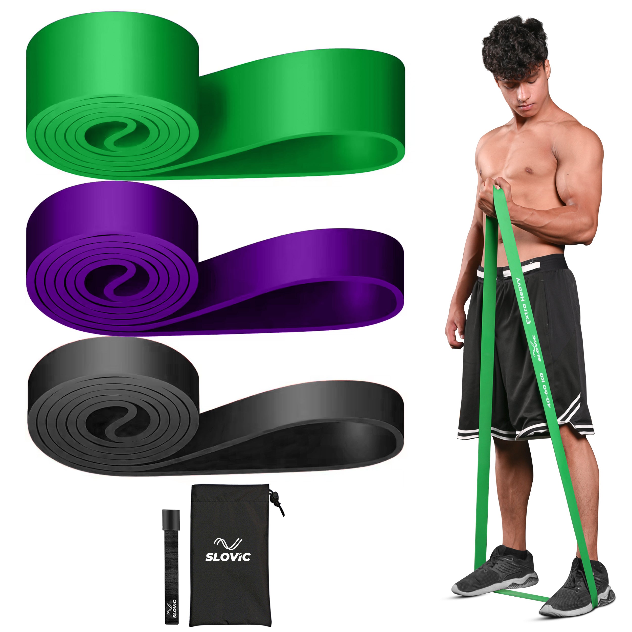 Latex Resistance Band-Black, Purple, Green