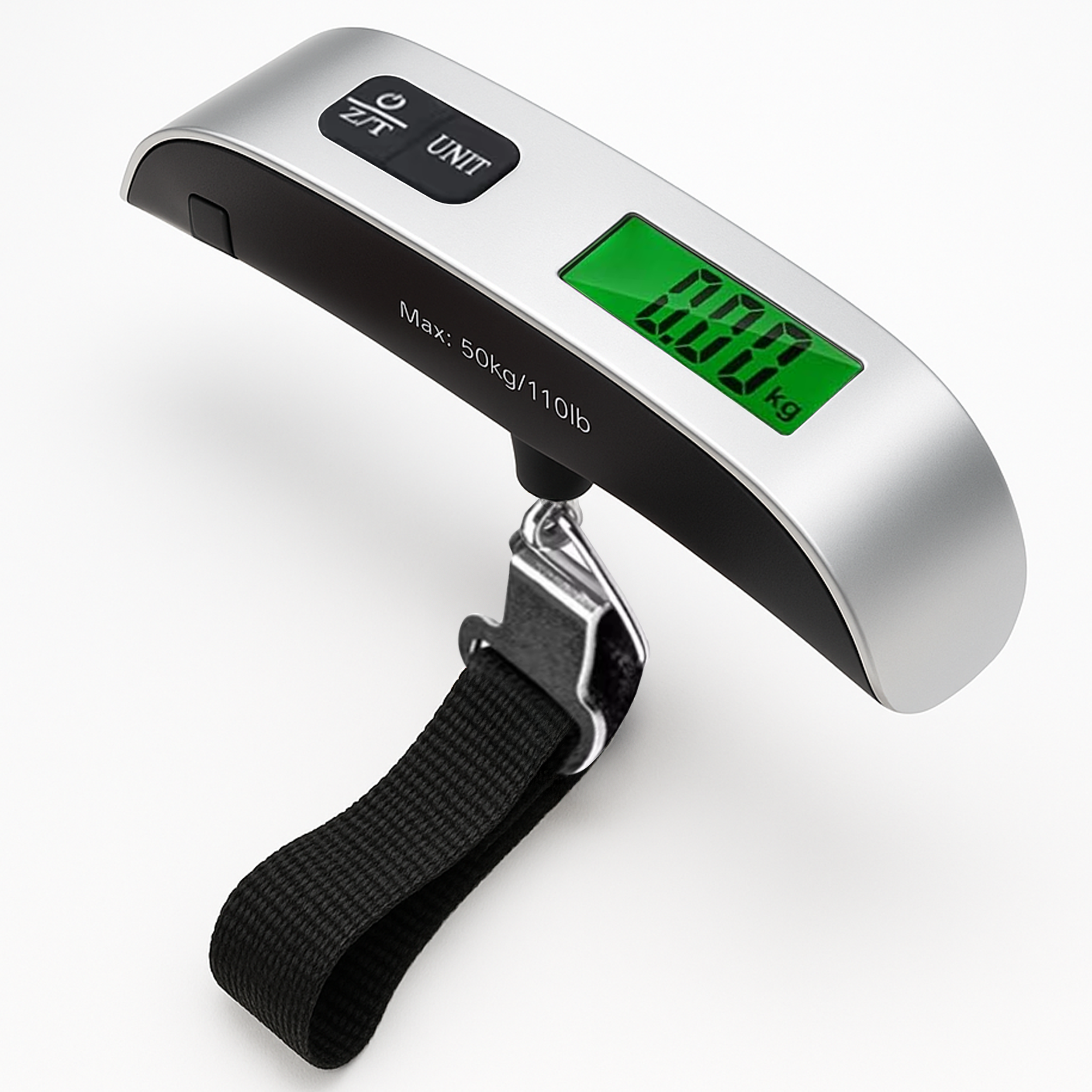 50kg Digital Luggage Scale with LCD Indicator – Black & Silver, Travel Friendly