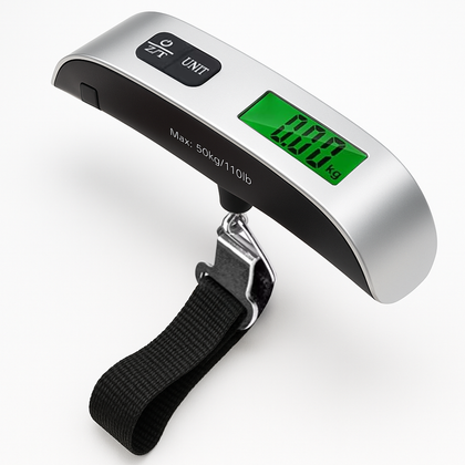 50kg Digital Luggage Scale with LCD Indicator – Black & Silver, Travel Friendly