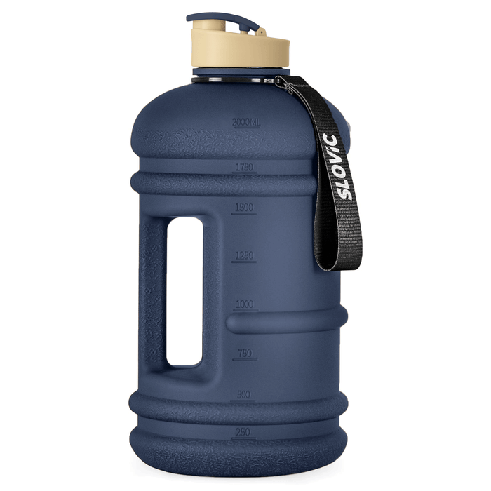 SLOVIC Gallon Gym Water Bottle [2.2 Ltr] | Gym Motivational Sipper Water Bottle for Adults | 100% BPA Free & Leakproof | Ergonomic Handle & Carrying Loop | Matt Blue