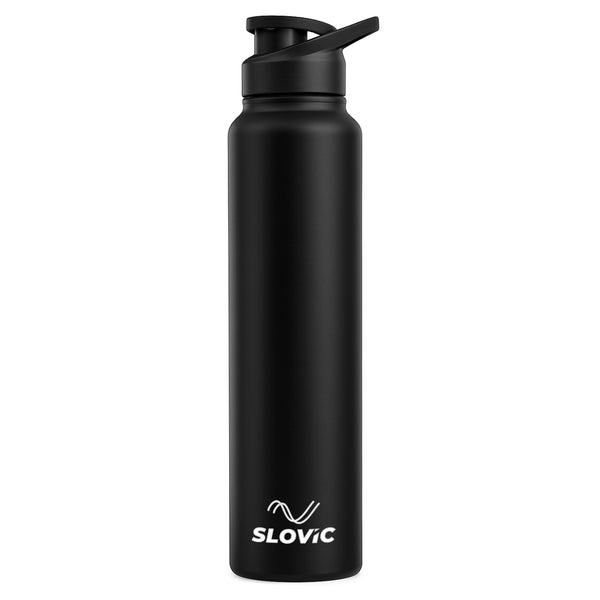 SLOVIC Steel Water Bottle 1 Ltr | Fridge Water Bottle with Sipper Cap | 100% BPA Free & leak-Proof | Sipper Bottles for Adults | Ideal for School, Gym, Office, Travel | Black