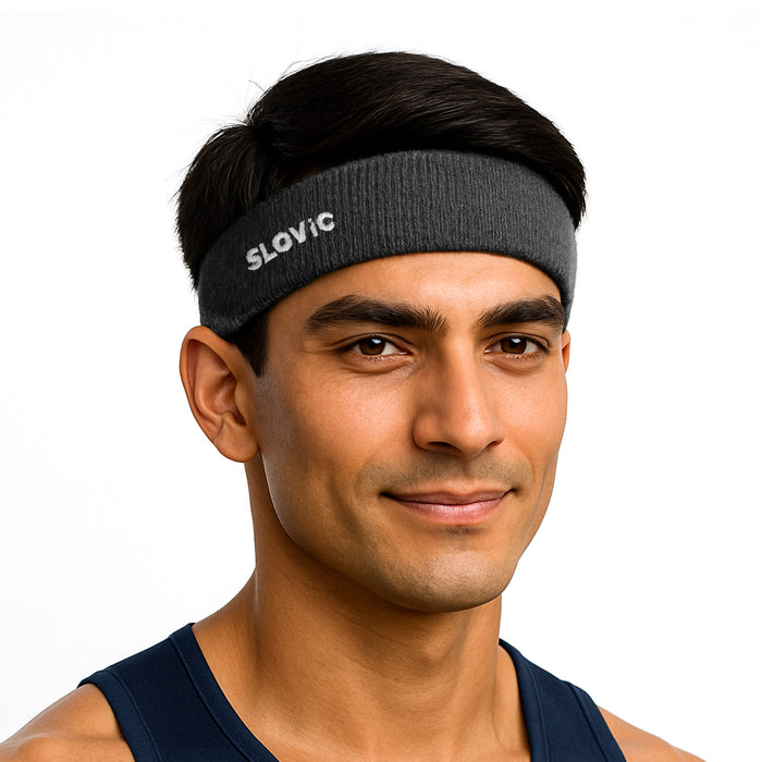 Slovic Stretchable & Non Slip Material Cotton Head Band for Women & Men | Black