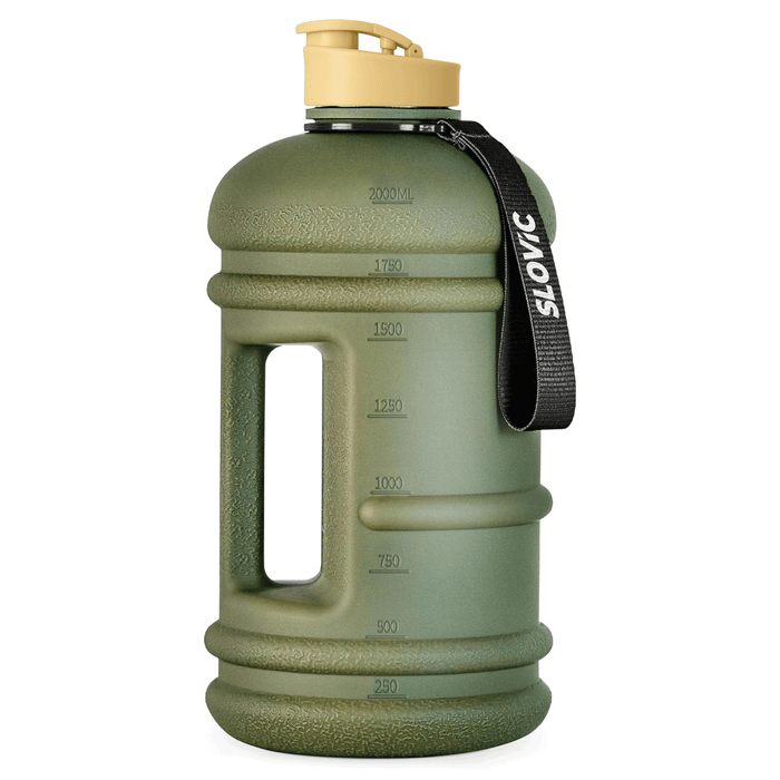 SLOVIC Gallon Gym Water Bottle [2.2 Ltr] | Gym Motivational Sipper Water Bottle for Adults | 100% BPA Free & Leakproof | Ergonomic Handle & Carrying Loop | Green