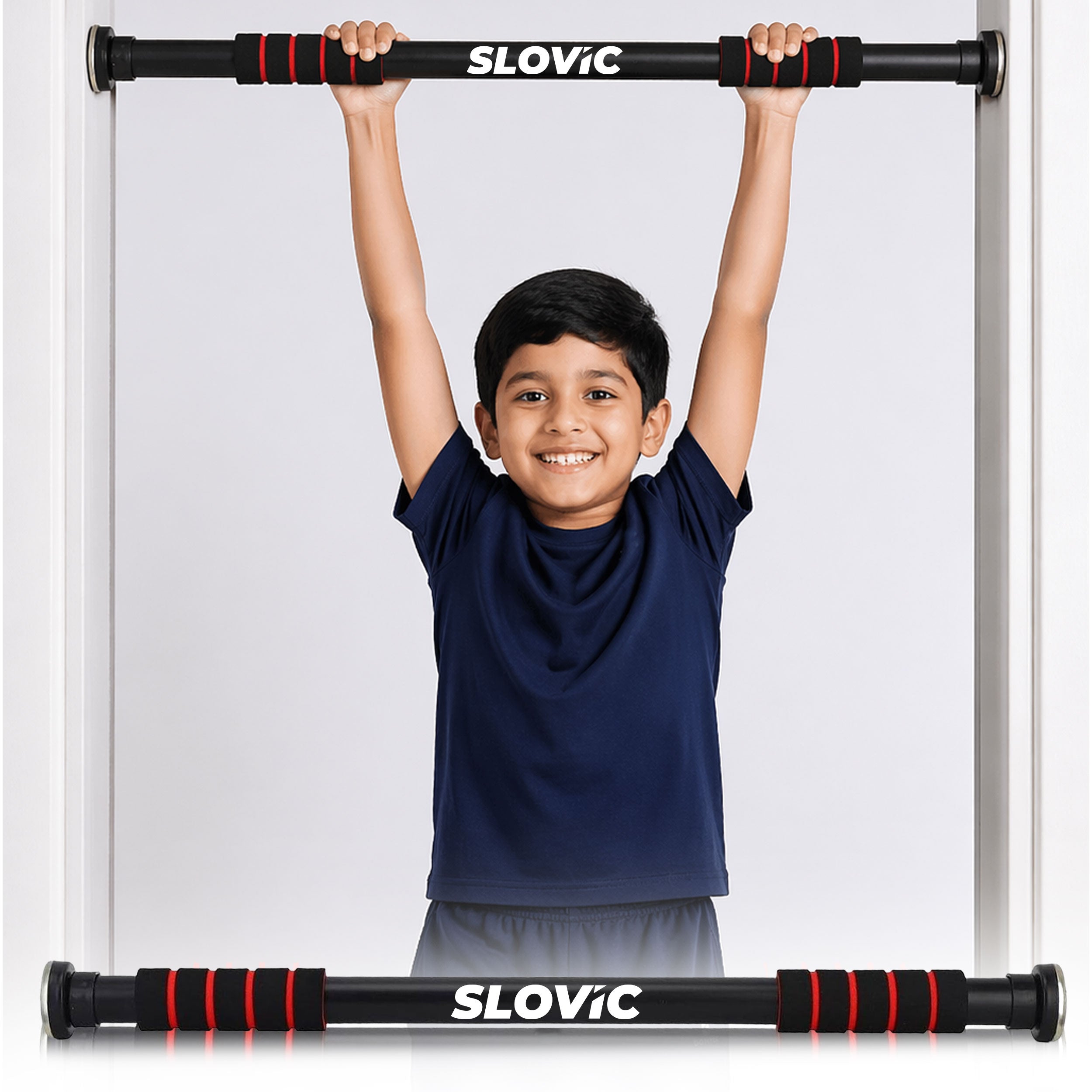 100 Kg Adjustable No Screw Pull Up Bar (62-100 cm) | Black-Red