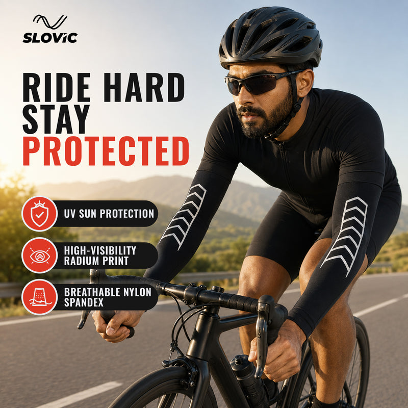 Arm Sleeves - Stretchable & Lightweight Sports Sleeves with Radium Design - Gym, Running & Cycling