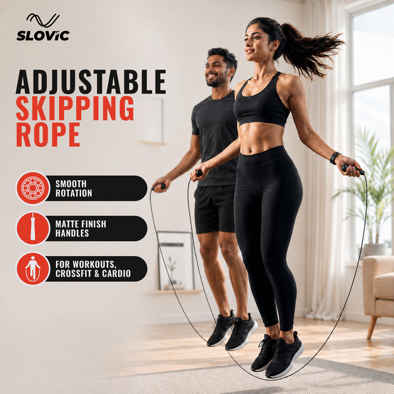 Adjustable Skipping Rope - Tangle-Free Jump Rope with Foam Handles - Black