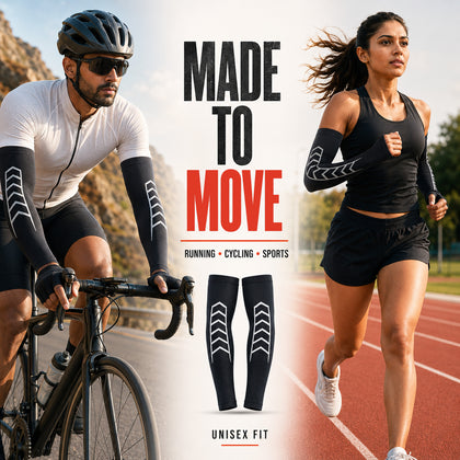 Arm Sleeves - Stretchable & Lightweight Sports Sleeves with Radium Design - Gym, Running & Cycling