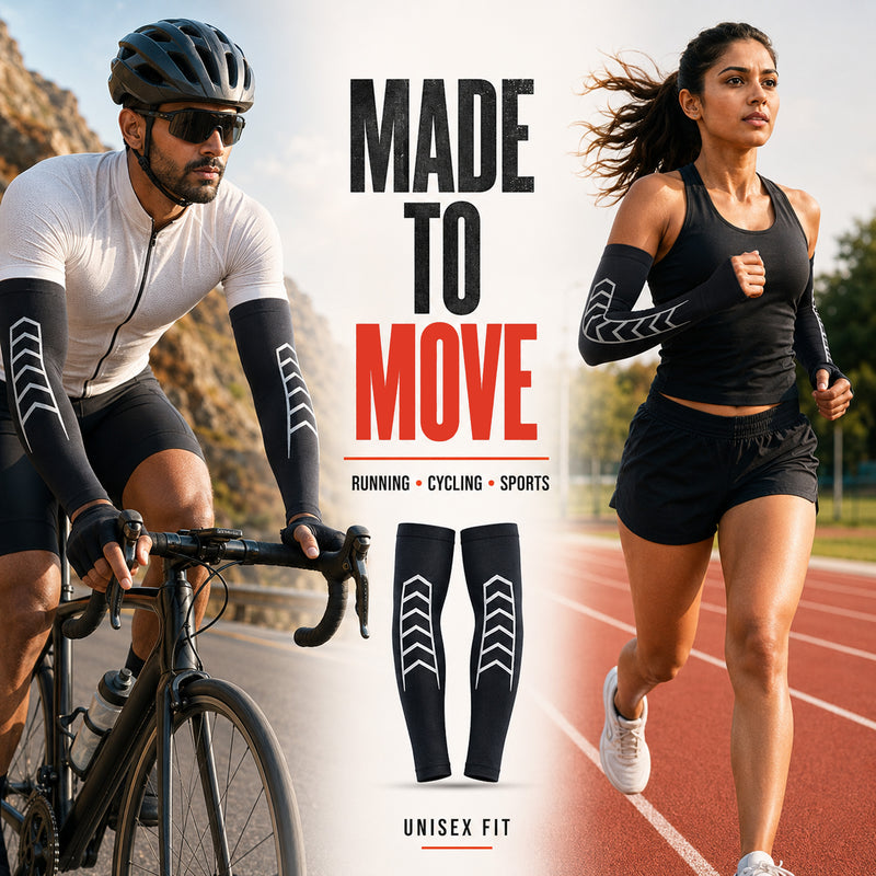 Arm Sleeves - Stretchable & Lightweight Sports Sleeves with Radium Design - Gym, Running & Cycling