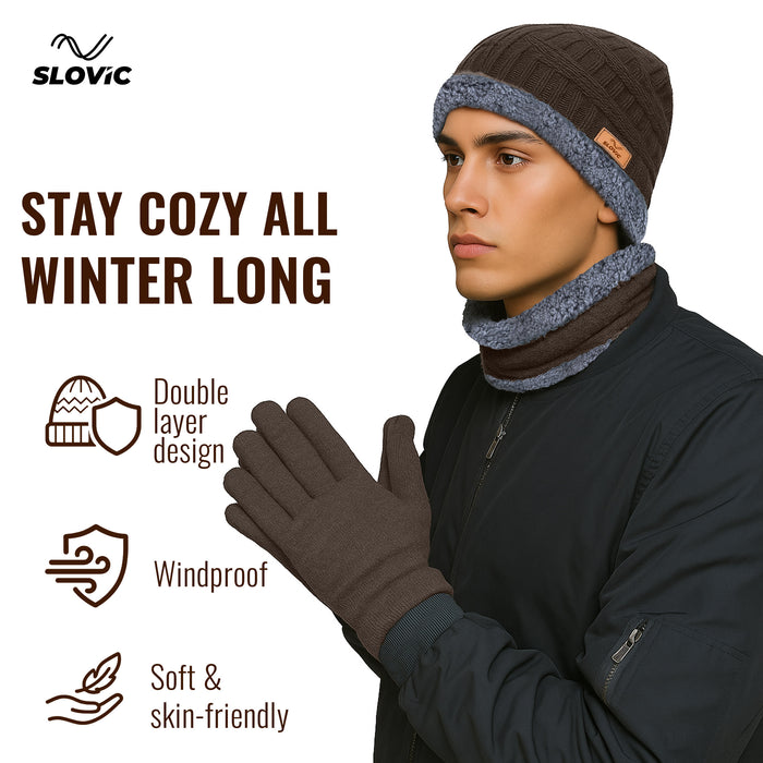 SLOVIC Winter Cap Set  - Brown
