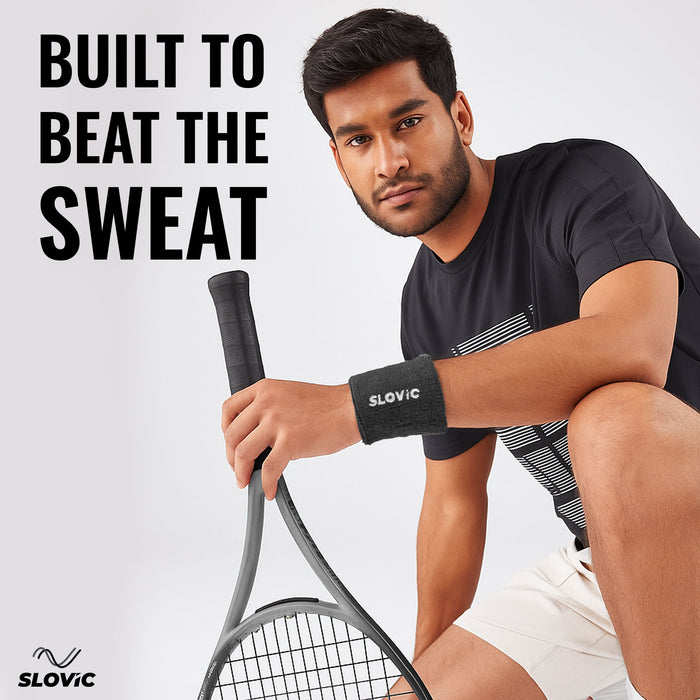 Slovic Breathable & Stretchable Cotton Fitness Wrist Band for Men & Women | Black