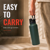Insulated FreezeX Bottle 1L - Stainless Steel Water Bottle - Green - Gym, Sports & Travel