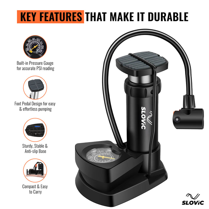 Slovic Cycle Pump for Bicycle with Meter