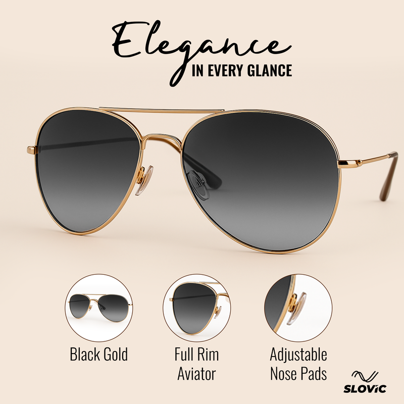 UV Protected Aviator Sunglasses- Gold