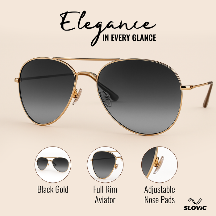 Slovic UV Protected Aviator Sunglasses- Gold