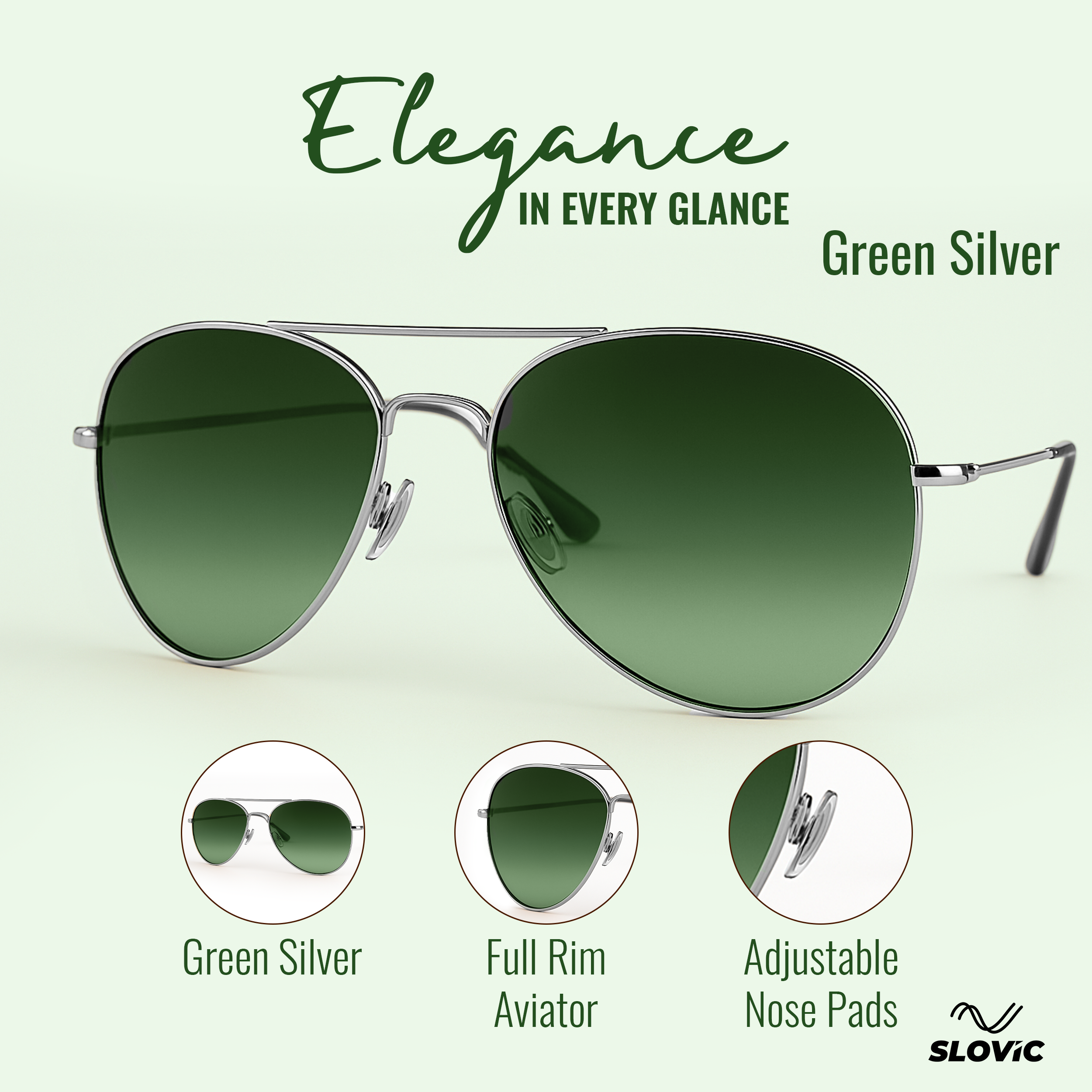 UV Protected Aviator Sunglasses- Green