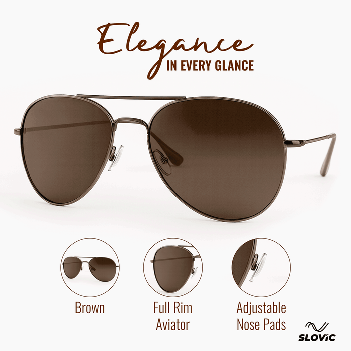Slovic Brown Aviators Sunglasses with UV400 Protection Lenses for Men & Women