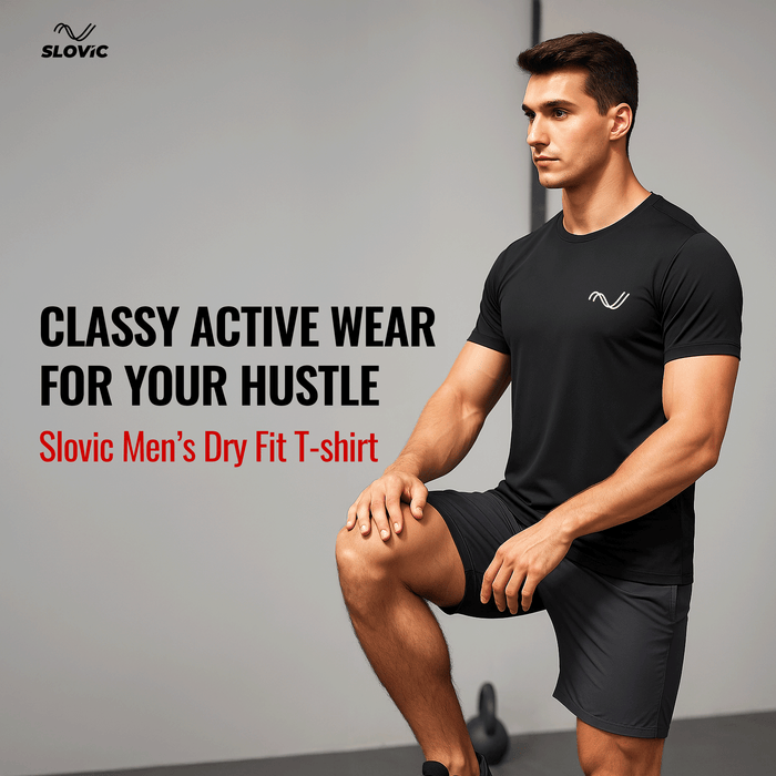 Slovic Dry Fit Gym/Sports T-Shirt for Men & Women | Black | Size - L