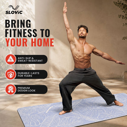 Yoga Mat 5mm - Leaf Printed Blue Exercise Mat