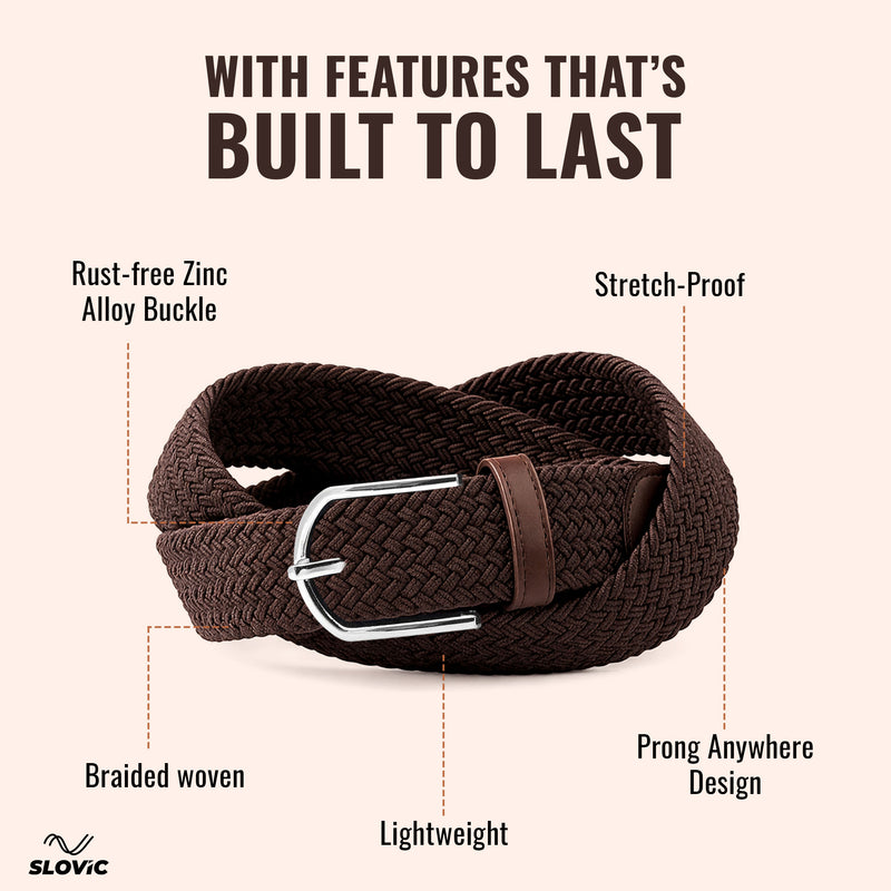 Braided Nylon Woven Belt- Brown
