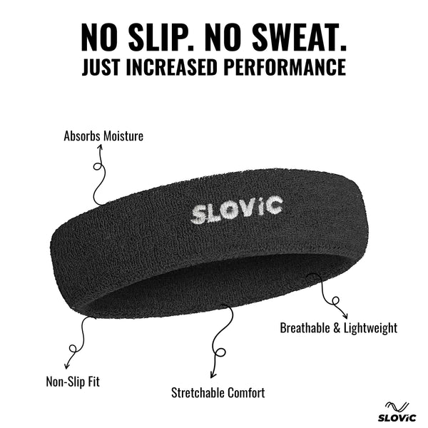 Slovic Stretchable & Non Slip Material Cotton Head Band for Women & Men | Black