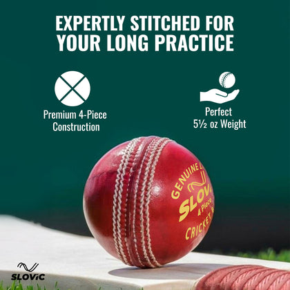 (Pack of 1) Red Cricket Leather Ball | deal for Cricket Practice Session & Outdoor Games