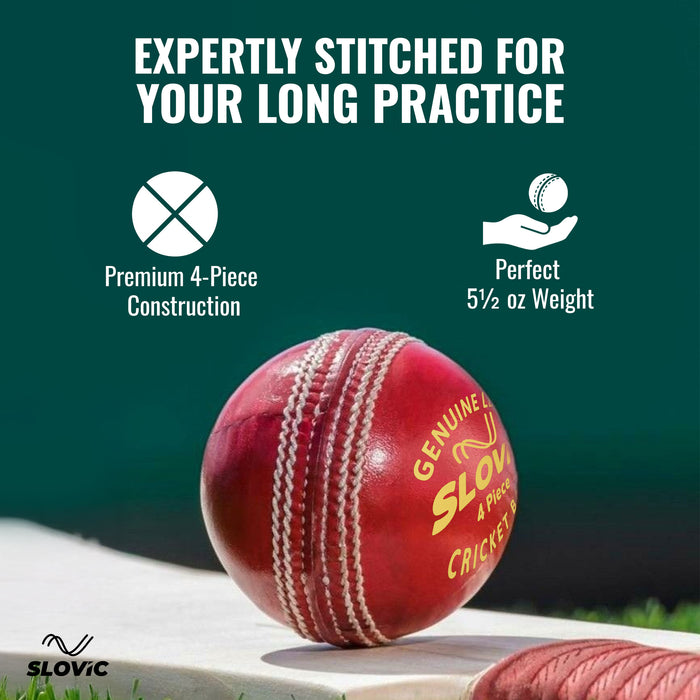 Slovic (Pack of 1) Red Cricket Leather Ball | deal for Cricket Practice Session & Outdoor Games