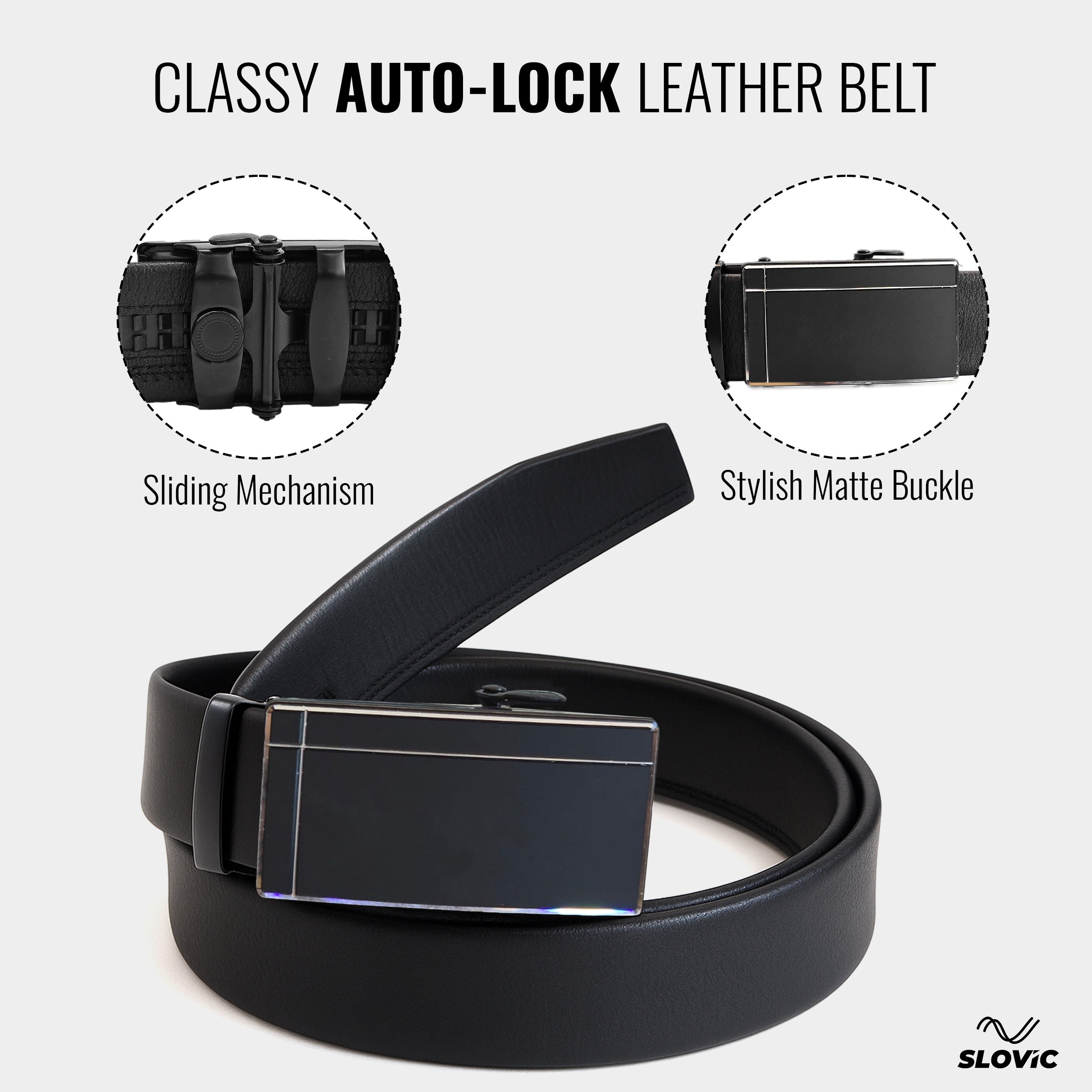SLOVIC Leather Men Belts with Auto Lock