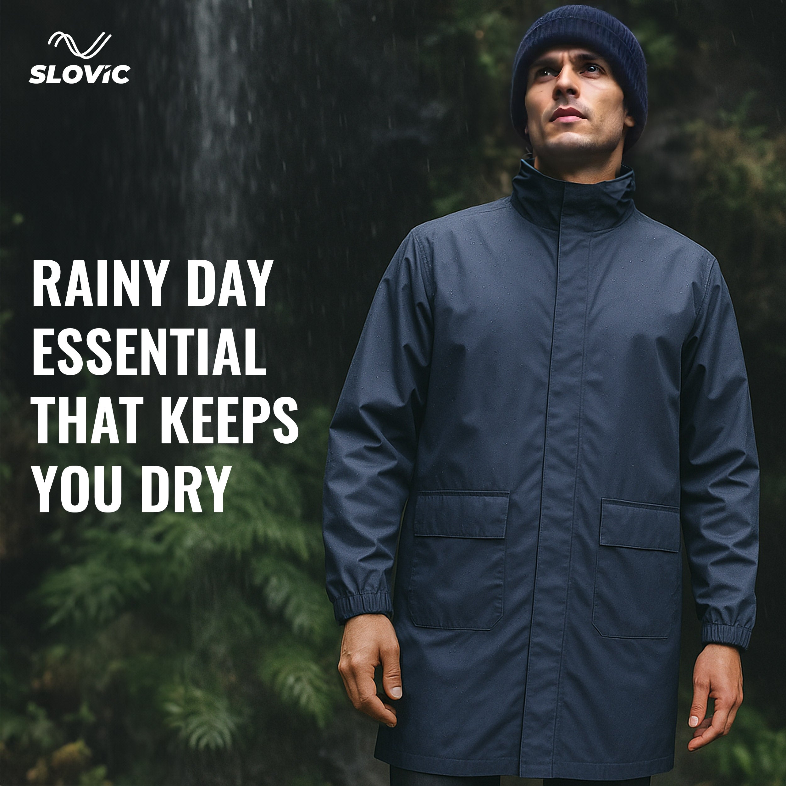 Slovic Waterproof Poncho Rain Coat for Men & Women – Lightweight, Durable, Navy Blue