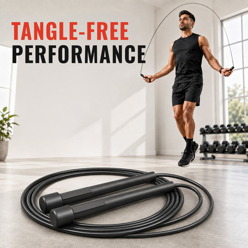Adjustable Skipping Rope - Tangle-Free Jump Rope with Foam Handles - Black