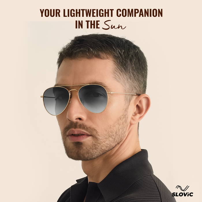 Slovic UV Protected Aviator Sunglasses- Gold