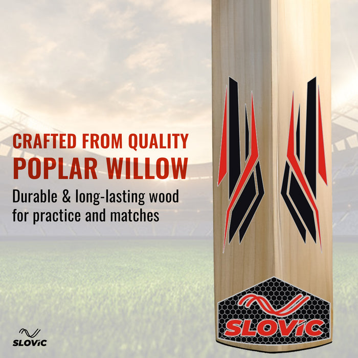 Slovic Size 8 Full Size Wooden Poplar Willow Tennis Cricket Bat for Indoor & Outdoor Games | Lightweight & Full Size Bat