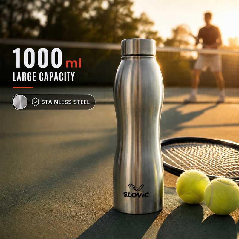 Essence Steel Water Bottle 1L - Pack of 2 - Stainless Steel Bottles for Home, Gym & Travel