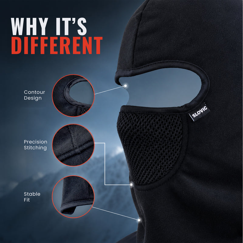 Winter Balaclava Face Mask - Black - Warm Full-Head Coverage