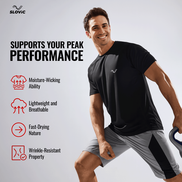 Slovic Dry Fit Gym/Sports T-Shirt for Men & Women | Black | Size -M