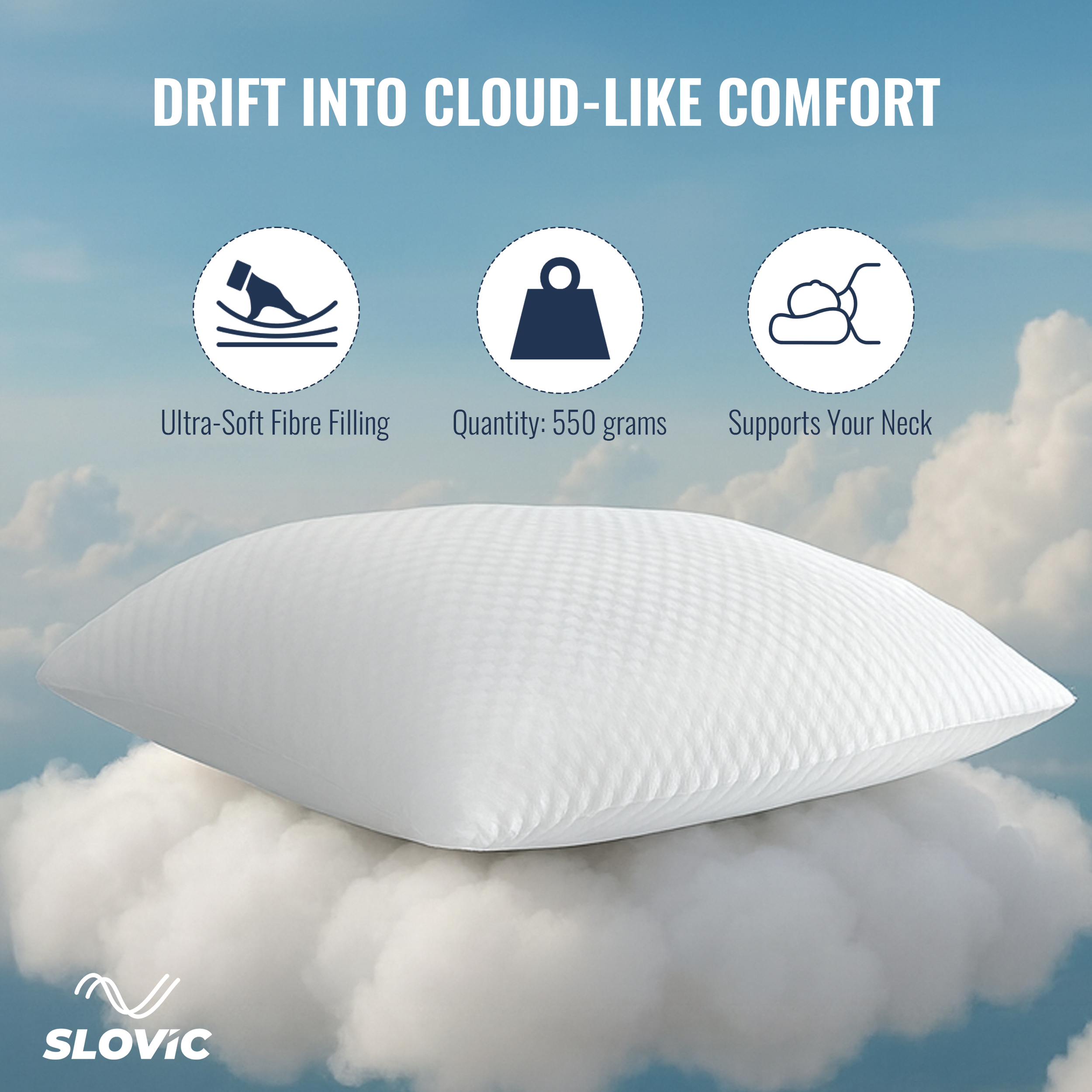 Hollow Fiber Sleeping Pillow – White | Soft & Supportive, Comfortable