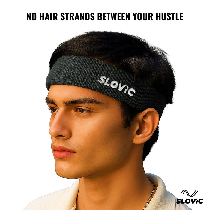Slovic Stretchable & Non Slip Material Cotton Head Band for Women & Men | Black