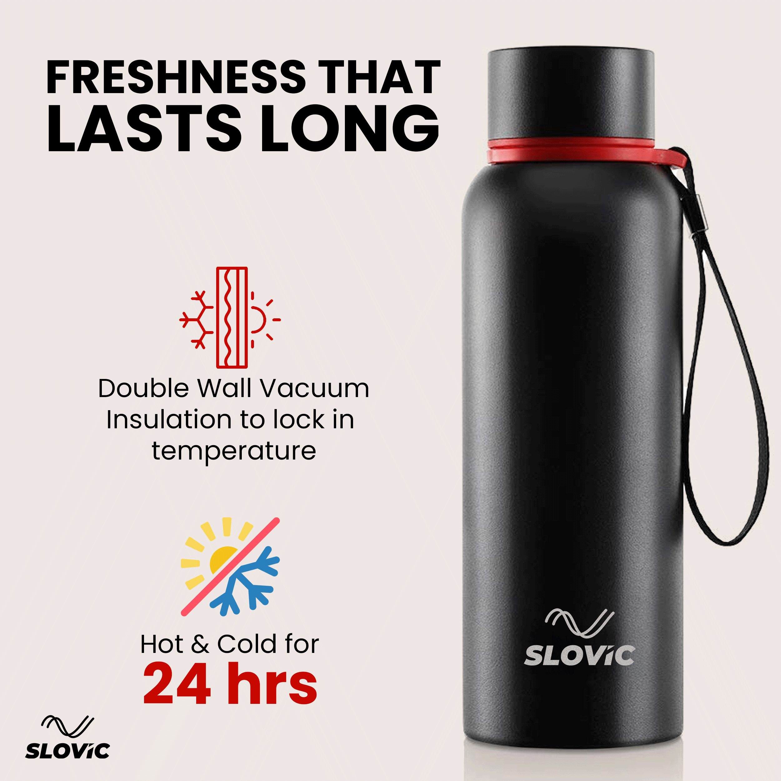 Insulated Water Bottle | 750ml, 24-Hour Temp | Black