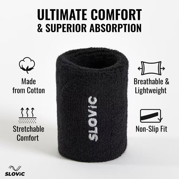 Slovic Breathable & Stretchable Cotton Fitness Wrist Band for Men & Women | Black