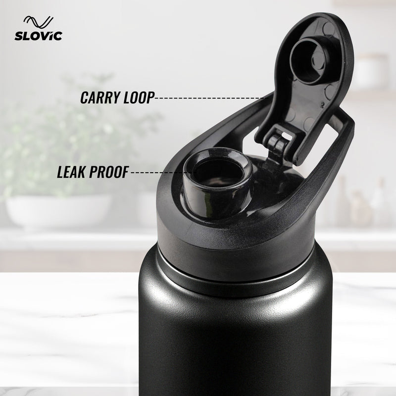 Steel Bottle 1L | Mat Black, Fridge | Sipper