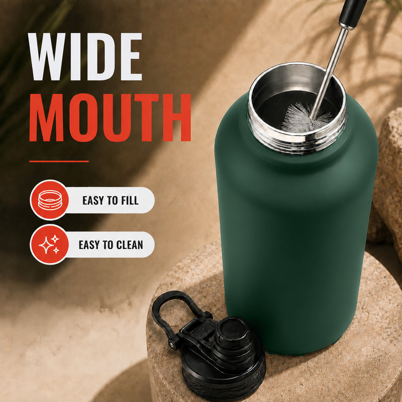 Insulated FreezeX Bottle 1L - Stainless Steel Water Bottle - Green - Gym, Sports & Travel