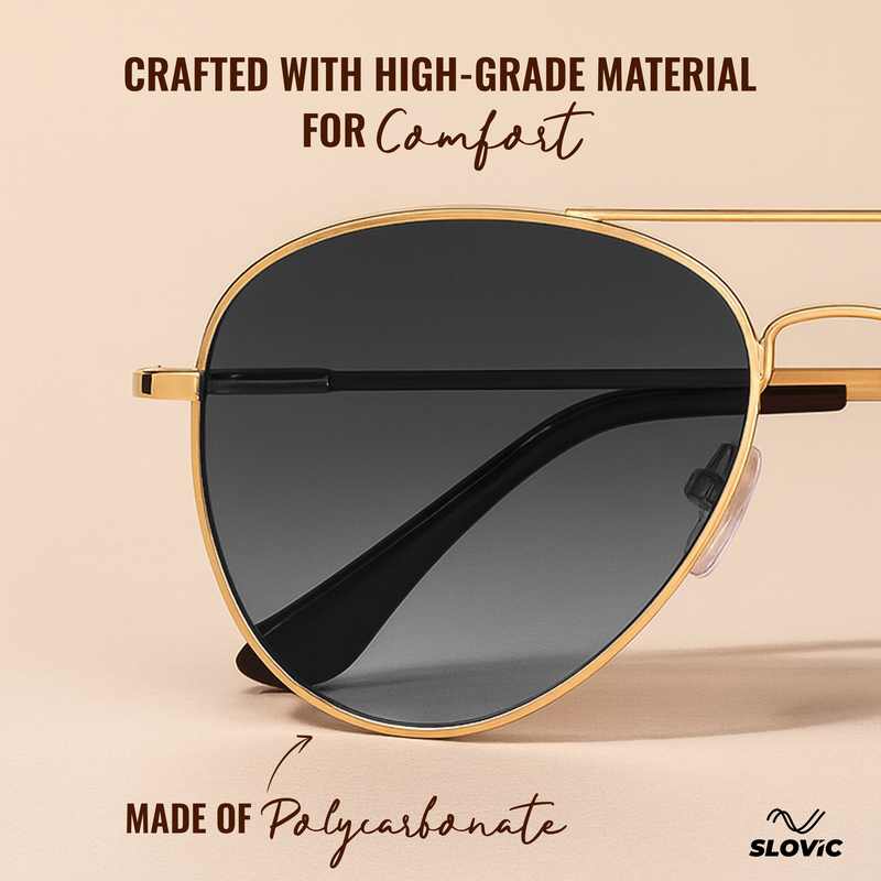 UV Protected Aviator Sunglasses- Gold