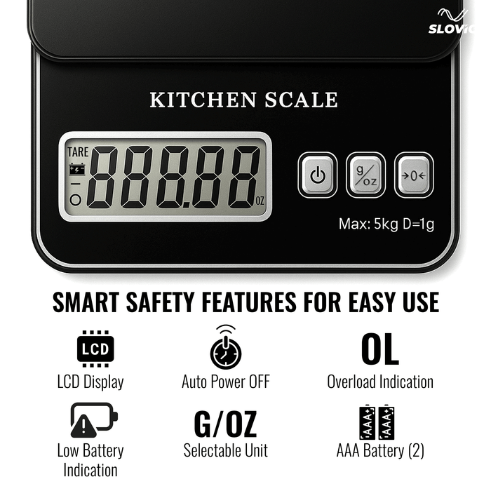 Slovic Easy to Use Digital Kitchen Weighing Scale For Meal Prep– Stylish, Lightweight & Precise