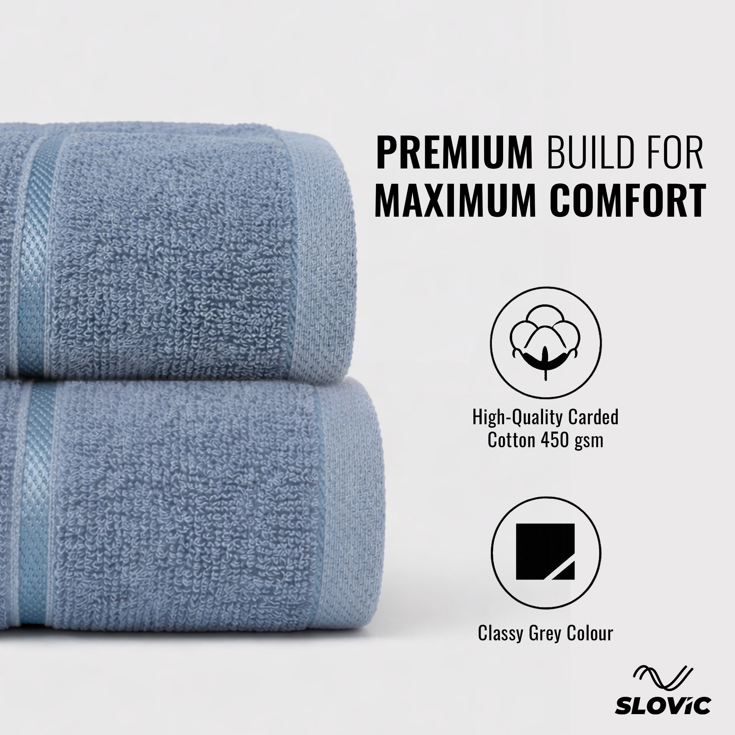 Cotton Bath Towel 450 GSM | Ultra Soft, Fade-Resistant | 30 x 60 Inch | Grey