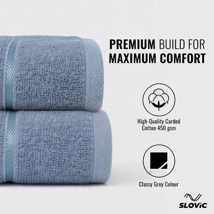 Slovic Cotton Bath Towel 450 GSM | Ultra Soft, Fade-Resistant | 30 x 60 Inch | Grey