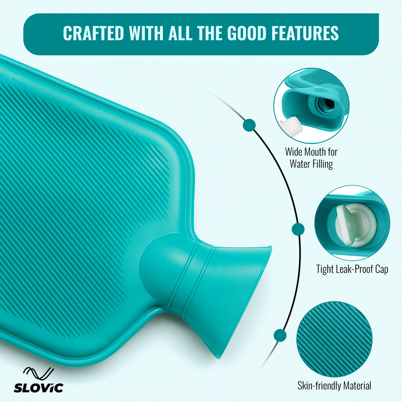 2L Green Hot Water Bottle Bag – Pain Relief for Back, Cramps & Stomach
