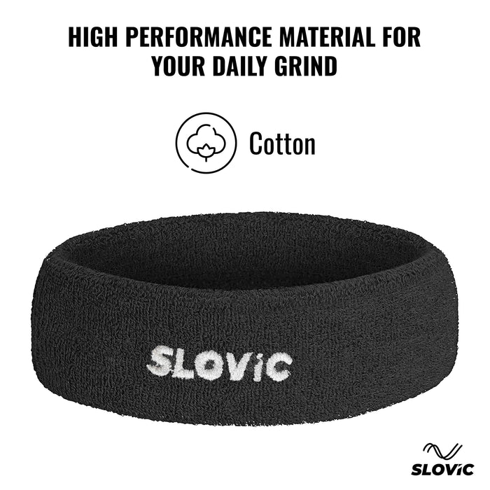 Slovic Stretchable & Non Slip Material Cotton Head Band for Women & Men | Black