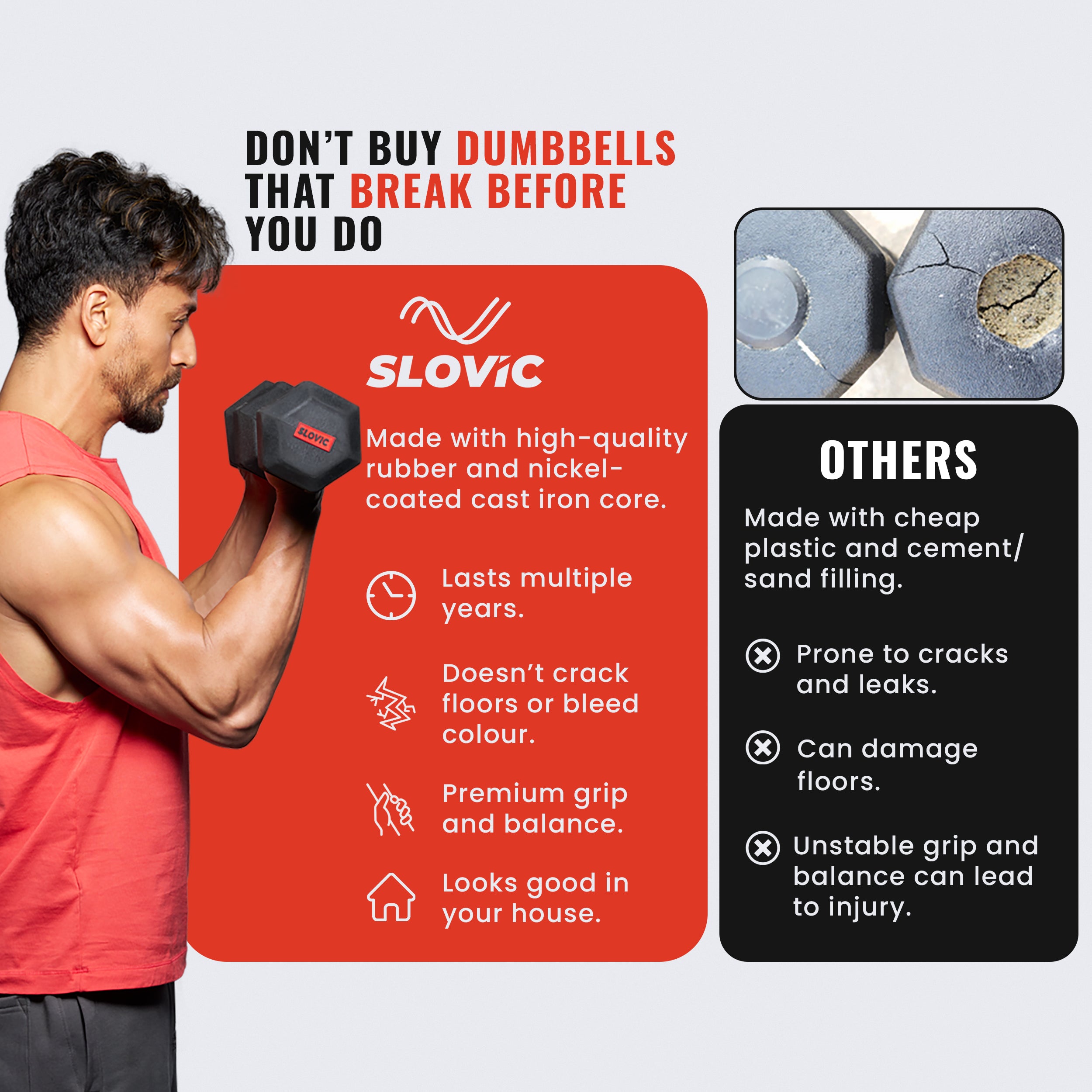10 kg Hexa Rubber Dumbbells (Single)