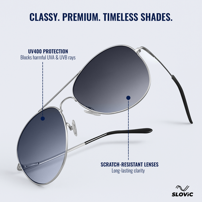 SLOVIC Aviator Sunglasses for Men- Silver