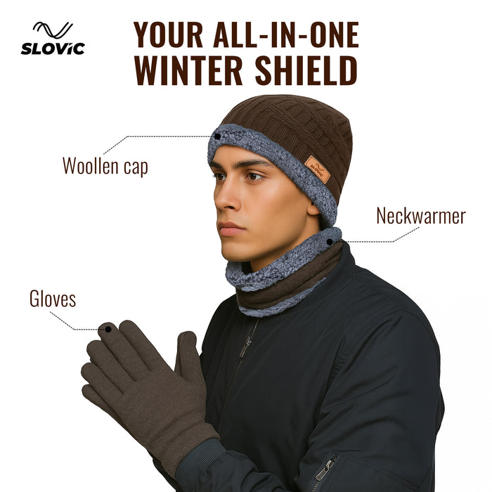 SLOVIC Winter Cap Set  - Brown