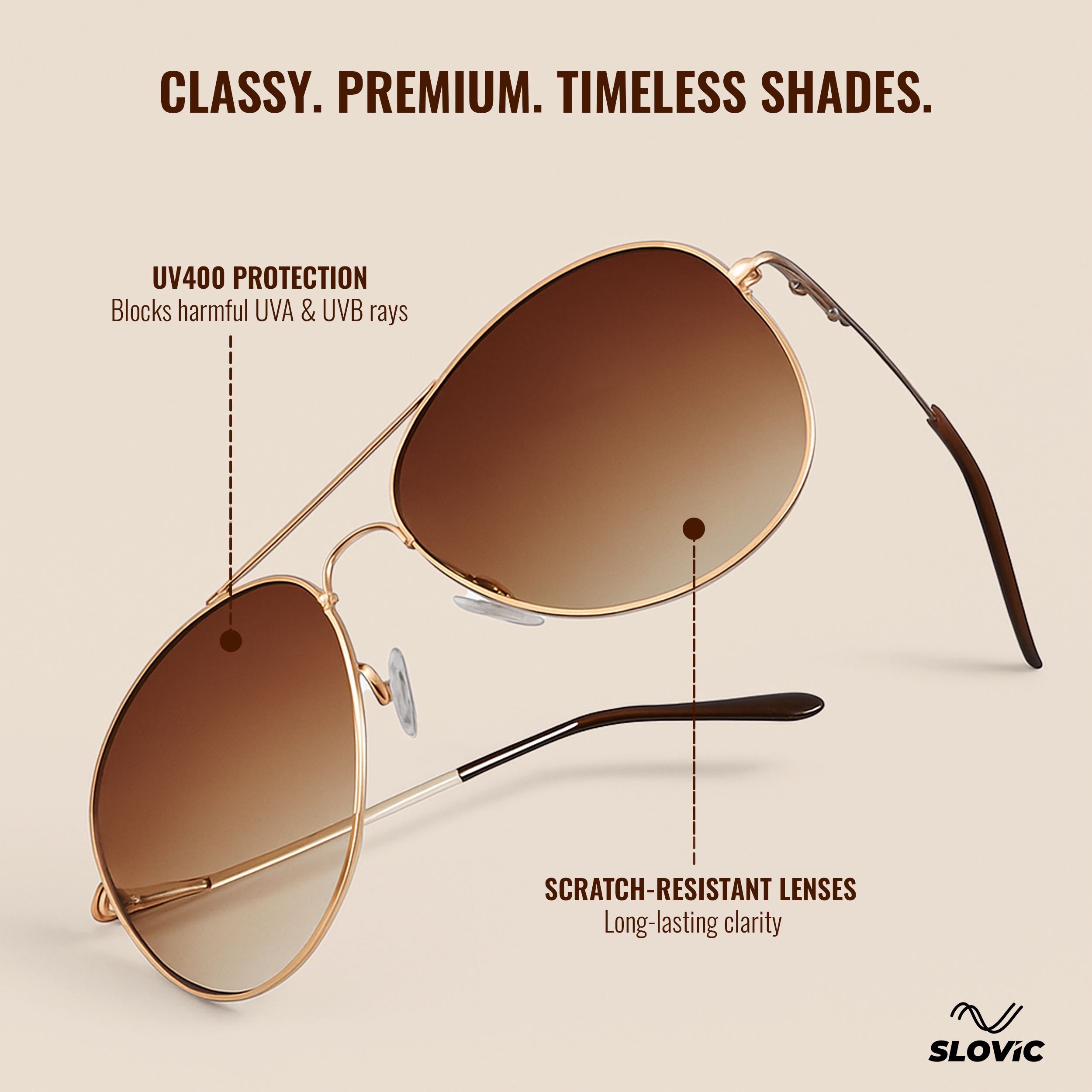 Aviator Sunglasses for Men- Gold